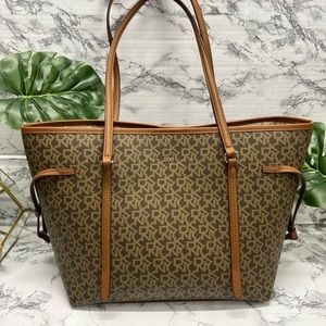 DKNY Brown Monogram Canvas Tote Bag